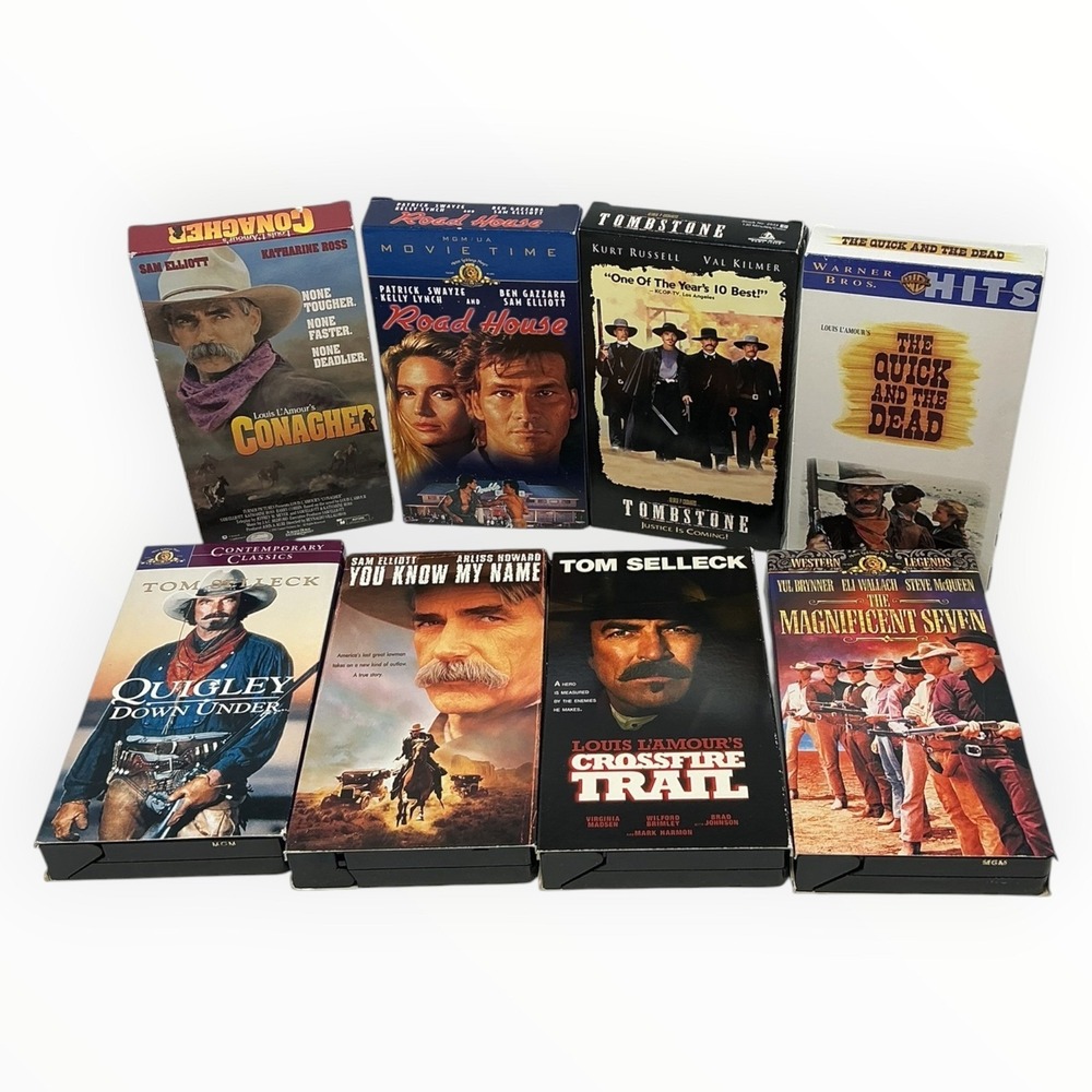 Western Movie VHS Lot 8 Tapes Tombstone Road House Tom Selleck Sam Elliott